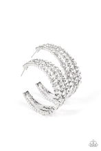 Load image into Gallery viewer, Paparazzi - Cosmopolitan Cool - White Rhinestone Hoop Earrings
