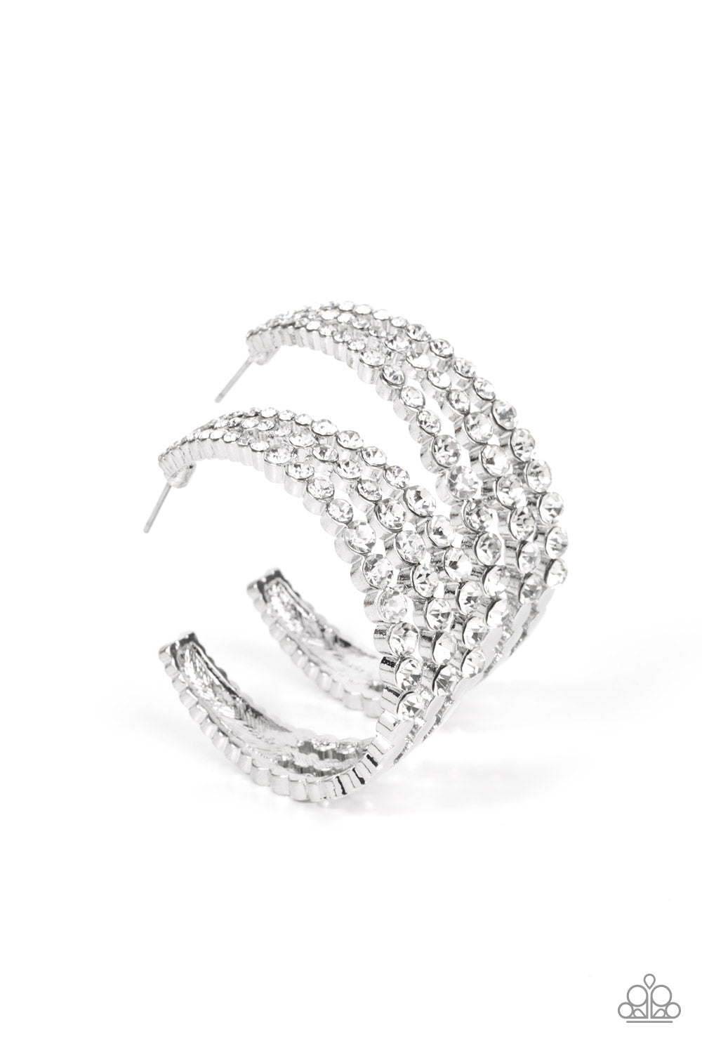 Paparazzi - Cosmopolitan Cool - White Rhinestone Hoop Earrings