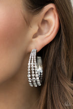 Load image into Gallery viewer, Paparazzi - Cosmopolitan Cool - White Rhinestone Hoop Earrings
