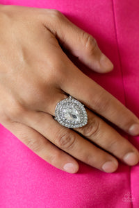 Icy Indulgence - White Rhinestone Ring - LOP May 2022 - Paparazzi