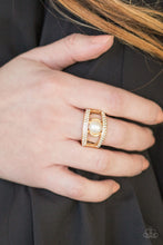 Load image into Gallery viewer, Paparazzi Bank Run Gold Pearl and Rhinestone Ring
