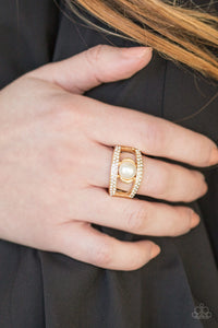 Paparazzi Bank Run Gold Pearl and Rhinestone Ring