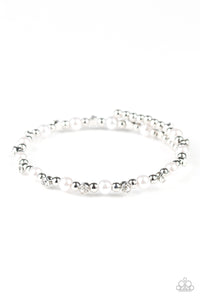 Paparazzi Decadently Dainty White Pearl and Rhinestone Coil Infinity Bracelet