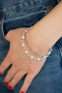 Paparazzi Decadently Dainty White Pearl and Rhinestone Coil Infinity Bracelet