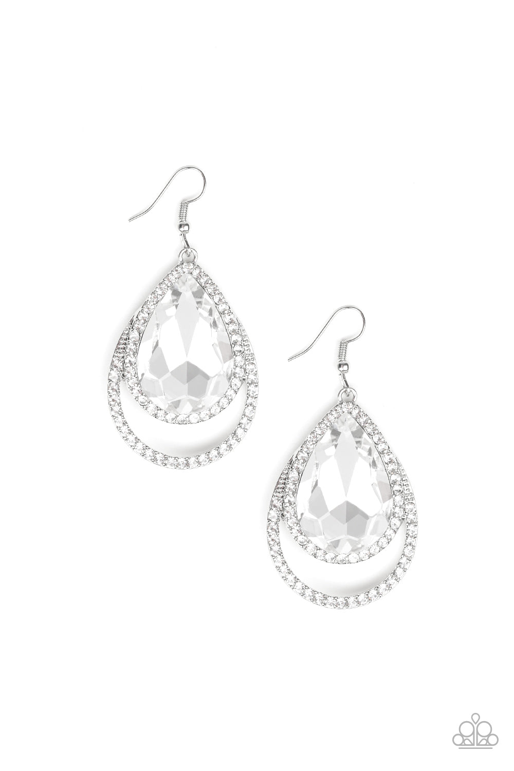 Famous White Rhinestone Post Earrings Paparazzi - Life of the Party Exclusive