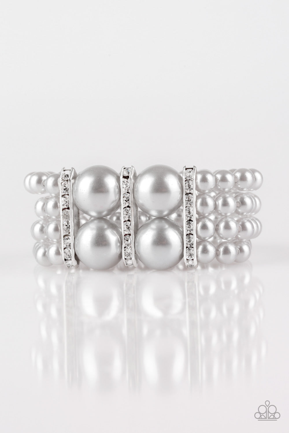 Paparazzi Romance Remix Silver Pearl Wide Stretch Bracelet