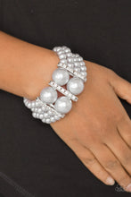 Load image into Gallery viewer, Paparazzi Romance Remix Silver Pearl Wide Stretch Bracelet
