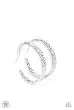 Load image into Gallery viewer, Paparazzi Block Buster - GLITZY By Association White Silver Hoop Earrings 1.75&quot;
