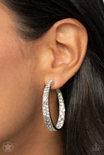 Load image into Gallery viewer, Paparazzi Block Buster - GLITZY By Association White Silver Hoop Earrings 1.75&quot;
