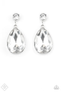 Debutante Dazzle Oversized White Rhinestone Teardrop-Shaped Earrings Paparazzi
