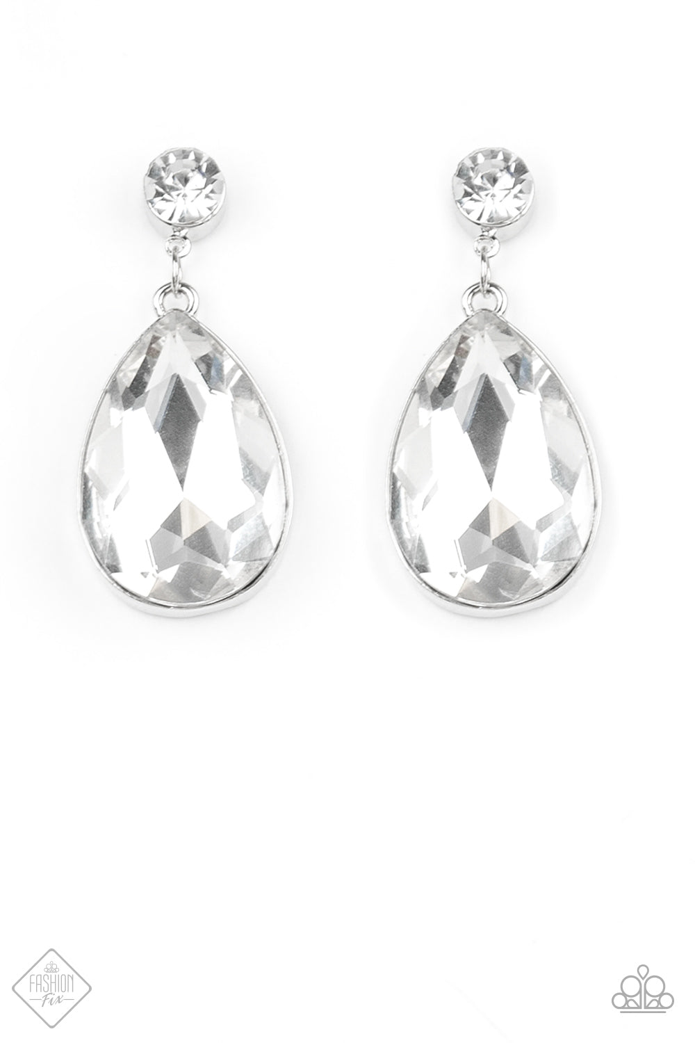Debutante Dazzle Oversized White Rhinestone Teardrop-Shaped Earrings Paparazzi