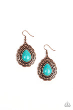 Load image into Gallery viewer, Paparazzi Mountain Mover Cooper Teardrop Shaped Earrings with Turquoise Stone
