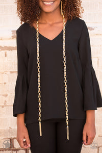 Paparazzi - SCARFed for Attention - Long Gold Rope Necklace - Blockbuster