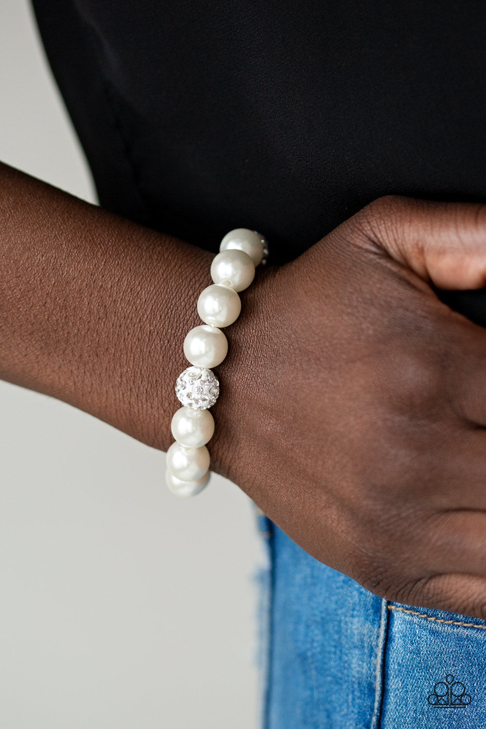 Cake Walk Pearl Bracelet with Rhinestone - Choose from Silver and White