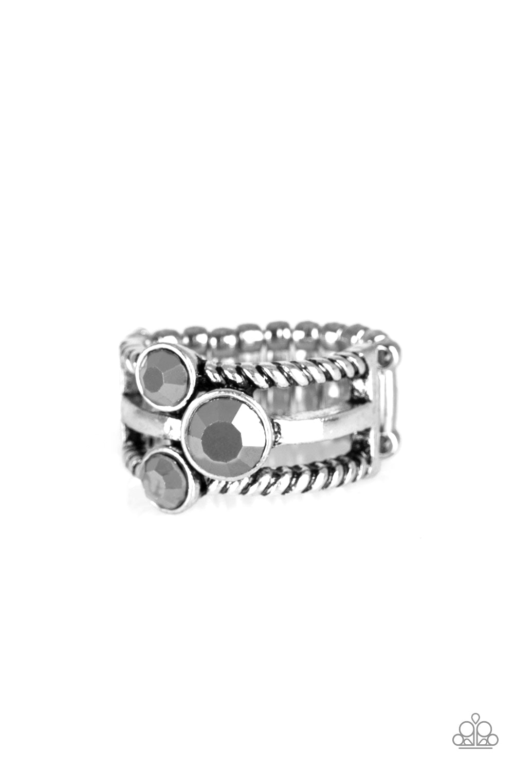 Paparazzi Head in the Stars Silver Ring with Hematite Rhinestones