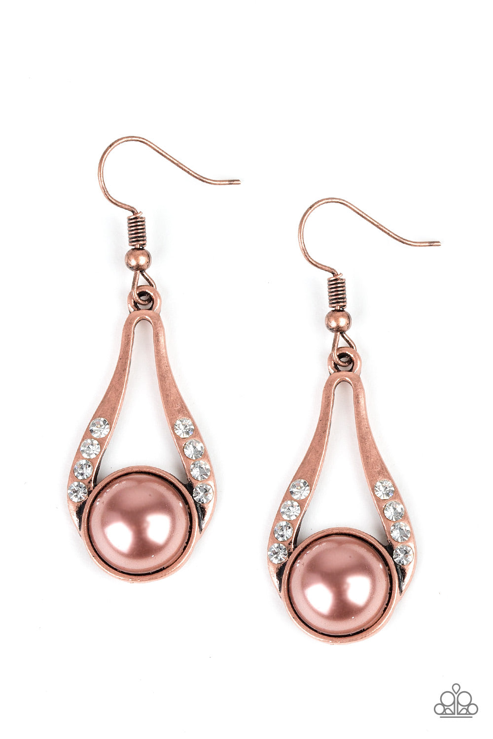 Paparazzi Headliner Over Heals Cooper Tear-Shaped Earrings with a Cooper Pearl