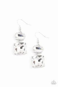 Paparazzi All ICE On Me White Oval and Square Rhinestone Earrings