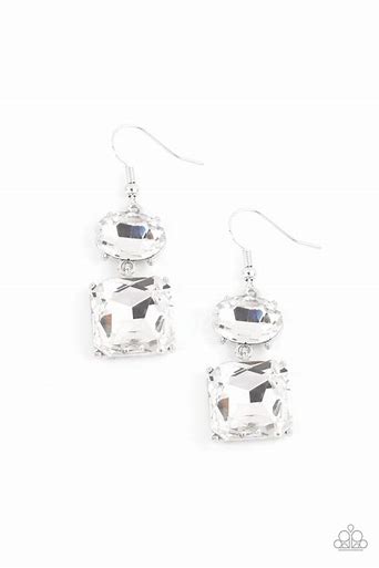 Paparazzi All ICE On Me White Oval and Square Rhinestone Earrings