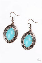 Load image into Gallery viewer, Paparazzi Aztec Horizons Cooper Earrings with Turquoise Stone
