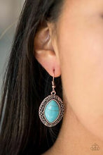 Load image into Gallery viewer, Paparazzi Aztec Horizons Cooper Earrings with Turquoise Stone
