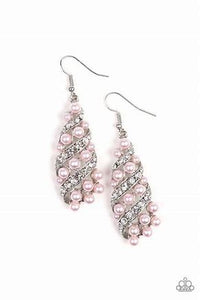 Paparazzi Ballroom Waltz Pink Pearl and White Rhinestone Earrings