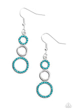 Load image into Gallery viewer, Paparazzi Bubble Bustle Blue Rhinestone and Shiny Silver Circles Earrings
