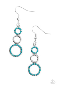 Paparazzi Bubble Bustle Blue Rhinestone and Shiny Silver Circles Earrings