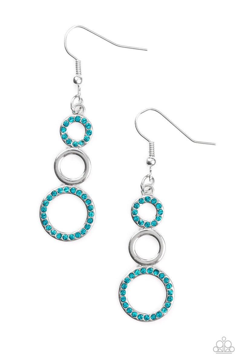 Paparazzi Bubble Bustle Blue Rhinestone and Shiny Silver Circles Earrings