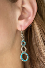 Load image into Gallery viewer, Paparazzi Bubble Bustle Blue Rhinestone and Shiny Silver Circles Earrings
