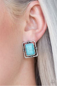 Center Stagecoach Rectangle Turquoise Post Earrings Paparazzi