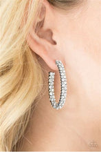 Load image into Gallery viewer, Paparazzi Debonair Dazzle White Rhinestone Hoop Earrings
