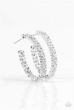 Load image into Gallery viewer, Paparazzi Debonair Dazzle White Rhinestone Hoop Earrings
