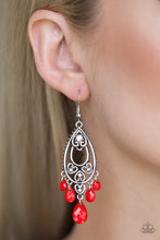 Load image into Gallery viewer, Colorfully Clustered Red Teardrop Beaded Necklace and Fashion Flirt Red Earrings - Set 69
