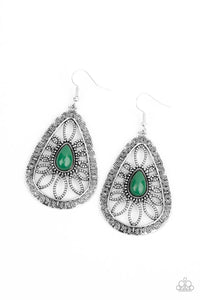 Paparazzi Floral Frill Green Earrings