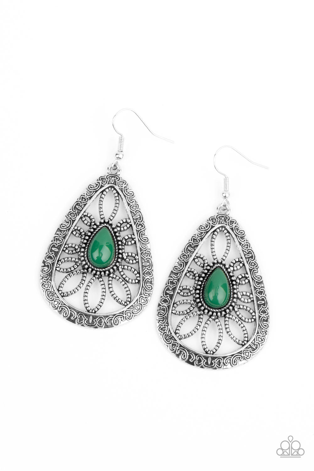 Paparazzi Floral Frill Green Earrings