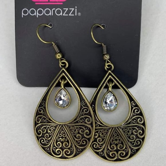 Paparazzi - Garden Magic Teardrop - Brass Earrings - Fashion Fix Exclusive Jan 2021