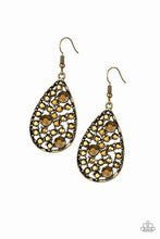 Load image into Gallery viewer, Paparazzi Glow With the Glow Teardrop Shape Aurum Rhinestone Earrings
