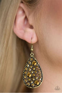 Paparazzi Glow With the Glow Teardrop Shape Aurum Rhinestone Earrings