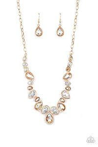 I Want It All Gold Rhinestone Necklace and All A Glitter Gold Toggle Bracelet - Jewelry Set 67