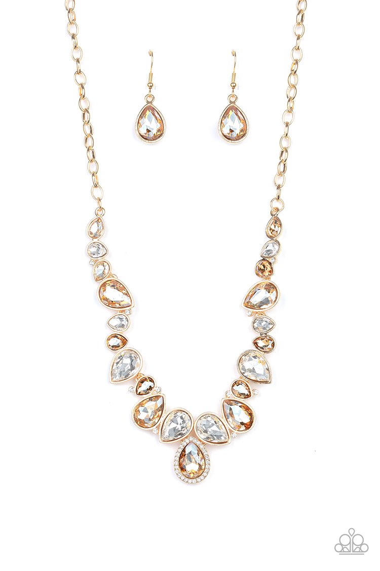 I Want It All Gold Rhinestone Necklace and All A Glitter Gold Toggle Bracelet - Jewelry Set 67