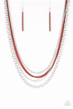 Load image into Gallery viewer, Intensely Industrial Red and Silver Long Chain Necklace
