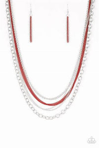 Intensely Industrial Red and Silver Long Chain Necklace