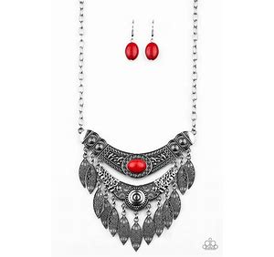 Red Stone Set - Coyote Culture bracelet, Island Queen Necklace, Stone Bliss Earring - Set 3