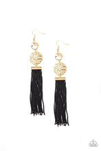 Load image into Gallery viewer, Paparazzi Lotus Garden Gold Post with Black Cord Fringe Earrings - Life of the Party Oct 2019
