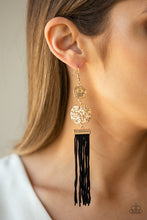 Load image into Gallery viewer, Paparazzi Lotus Garden Gold Post with Black Cord Fringe Earrings - Life of the Party Oct 2019
