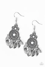 Load image into Gallery viewer, Lower East Wildside Paparazzi White Stone Bead Silver Leaf Tribal Earrings
