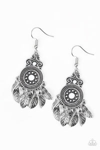 Lower East Wildside Paparazzi White Stone Bead Silver Leaf Tribal Earrings