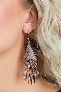 Paparazzi Me Oh Mayan Cooper Triangular Frame Earrings