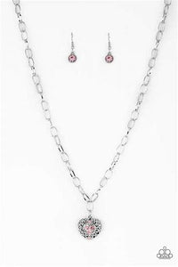 Paparazzi -No Love Lost - Heart Pendant with Rhinestone in Pink, Red, Silver