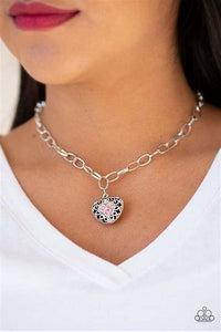 Paparazzi -No Love Lost - Heart Pendant with Rhinestone in Pink, Red, Silver